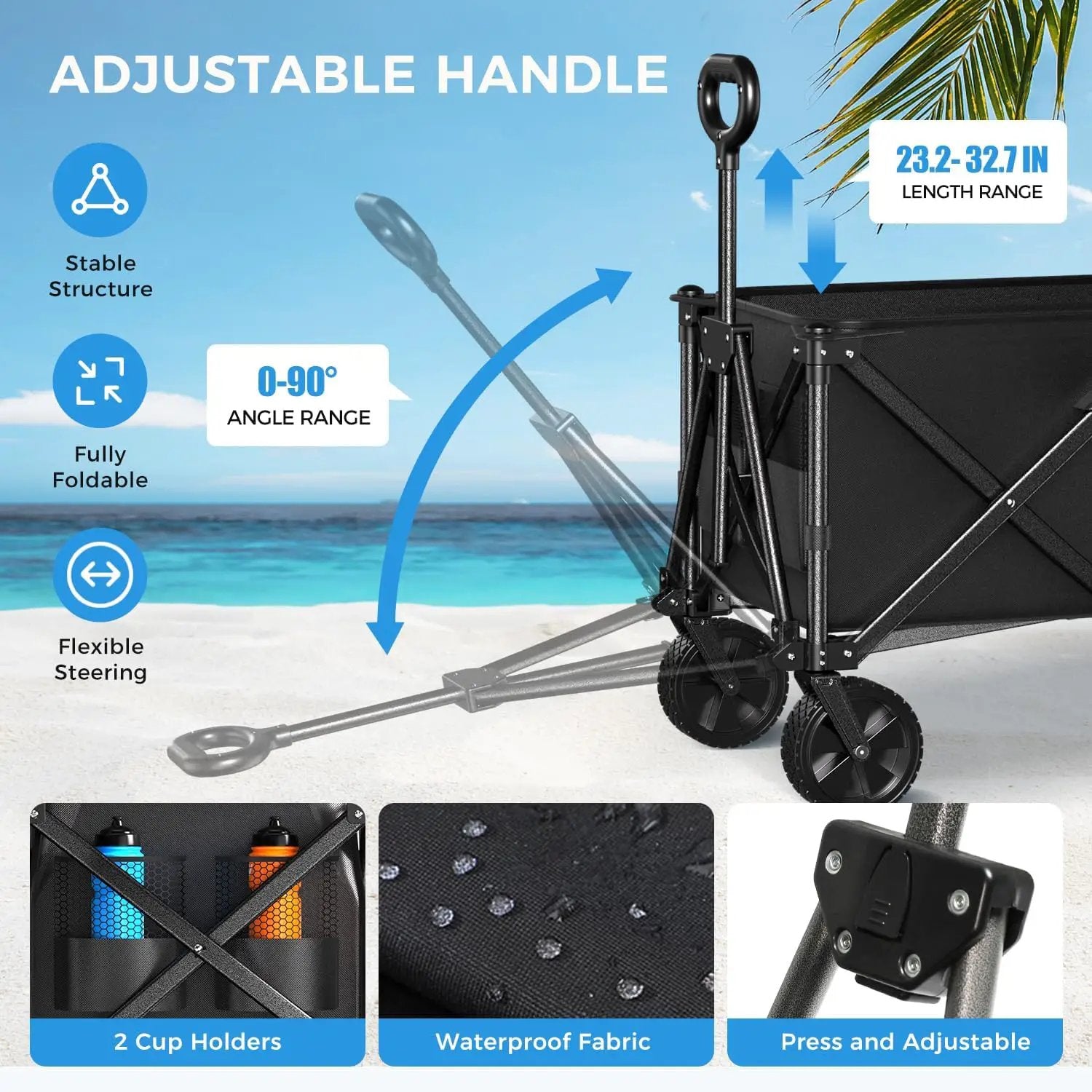 Collapsible Wagon Carts with Large Capacity, Foldable Grocery Cart with Side Pockets for Outdoor,Utility Beach Wagons Heavy Duty,300lb Load-Bearing for Camping, Garden, Sports, Shopping-Black by GreenHaven Gardens