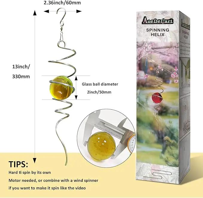 Gazing Ball Spiral Decorative Wind Spinner Tail Wind Spinner Sun Catcher 11inch Tail and 2 inch Glass Orb. Wind Spinner Stabilizer Indoor Outdoor Garden Decoration -13 inch Height(Gold) by GreenHaven Gardens