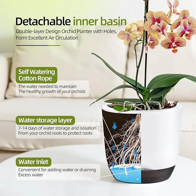 QCQHDU 2 Pack Orchid Pots with Holes for Repotting, Double-Layer and Self Watering Orchid Pot with Good Air Circulation by GreenHaven Gardens