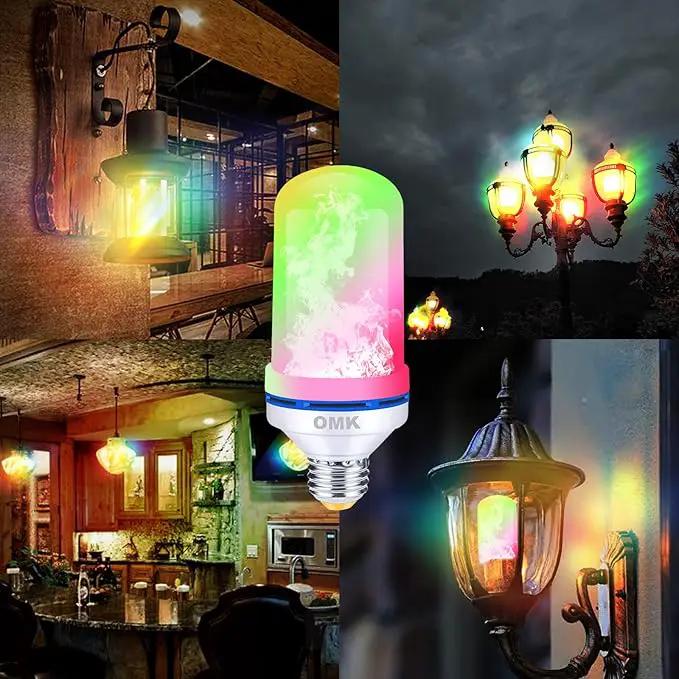 OMK LED Flame Effect Fire Light Bulbs (2 Pack), Flame Christmas Decor 4 Modes Flickering Fire Simulated Lamps, E26 Base Energy Efficient LED Bulb for Indoor/Outdoor Holiday by GreenHaven Gardens