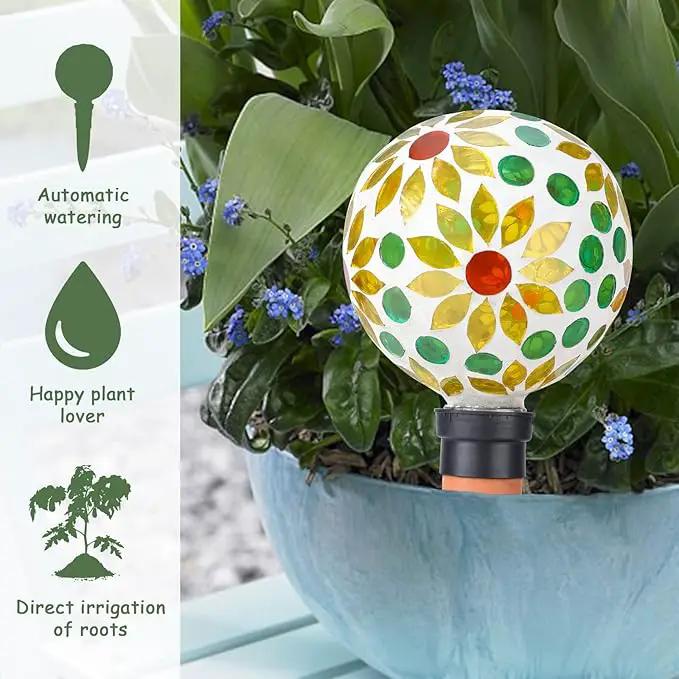 Plant Watering Globes Mosaic Self Watering Spikes 2 Pack for Indoor Outdoor Plants Automatic Plant Waterer Plant Watering Devices for Vacations Pot by GreenHaven Gardens