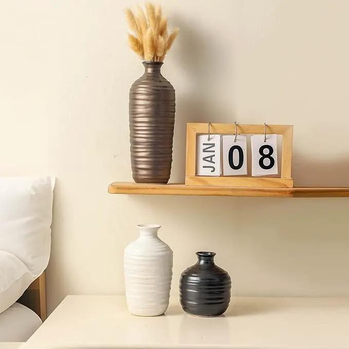Ceramic Vase Set of 3 Neutral Decorative Vase for Farmhouse, Boho, or Rustic Home Decor Pottery Vases for Living Room Bathroom Table Mantel Fireplace Entryway Shelf (01-Metallic) by GreenHaven Gardens
