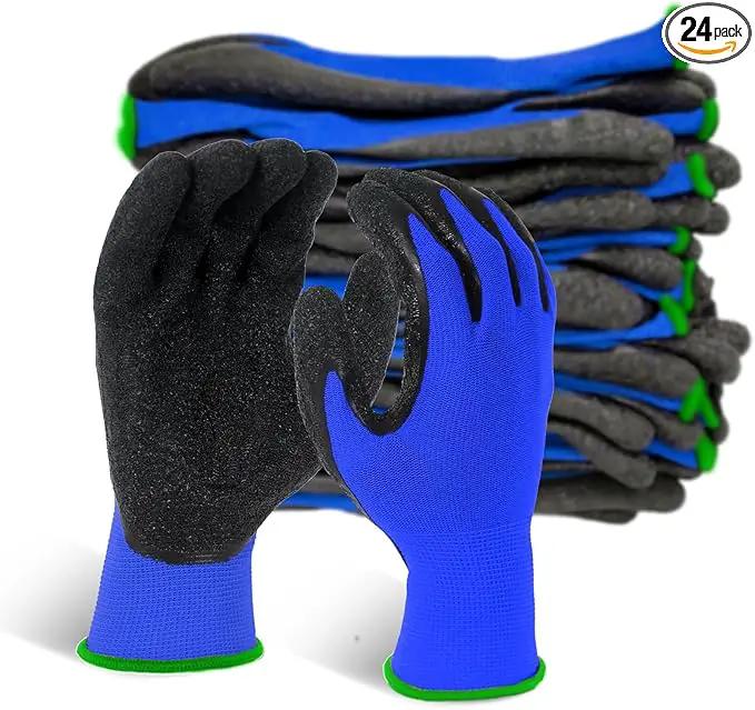 Evridwear Crinkle Latex Rubber Hand Coated Safety Work Gloves for Men Women General Multi Use Construction Warehouse Gardening Assembly Landscaping (X-Large,Blue- 12Pair) by GreenHaven Gardens