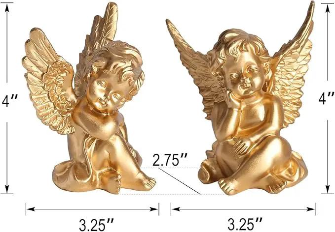 orenm 2 Pack Resin Cherubs Gold Angel Statue Figurine, Garden Sleeping Cherub Statue Sculpture Indoor Outdoor Home Decoration, Cute Adorable Angle Sculpture Memorial Statue(4" Height) (Gold) by GreenHaven Gardens