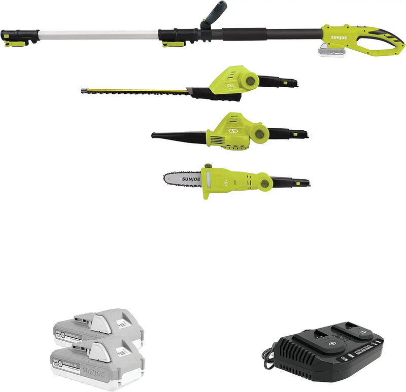 Sun Joe 24V-GTS4004-XT 24V IONMAX Blower,Hedge Trimmer & 8-in Pole Saw Kit w/2x24V 2.0-Ah Batt, Charger & Pole by GreenHaven Gardens