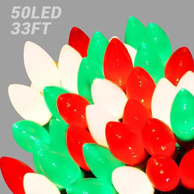 HAYATA C9 Bulbs Christmas Lights 50 LED 36ft Strawberry String Light Red&White&Green - Fairy Lighting for Outdoor, Indoor, Garden, Yard, Party, Home, Wreath, Garland, Christmas Tree Decorations by GreenHaven Gardens