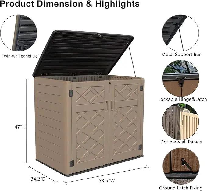 HOMSPARK Storage Shed Weather Resistance, Multi-Purpose Outdoor Storage Cabinet for Backyards and Patios, Horizontal Storage Shed for Lawnmower, Patio Accessories (Coffee, X Large - 48 cu.ft) by GreenHaven Gardens