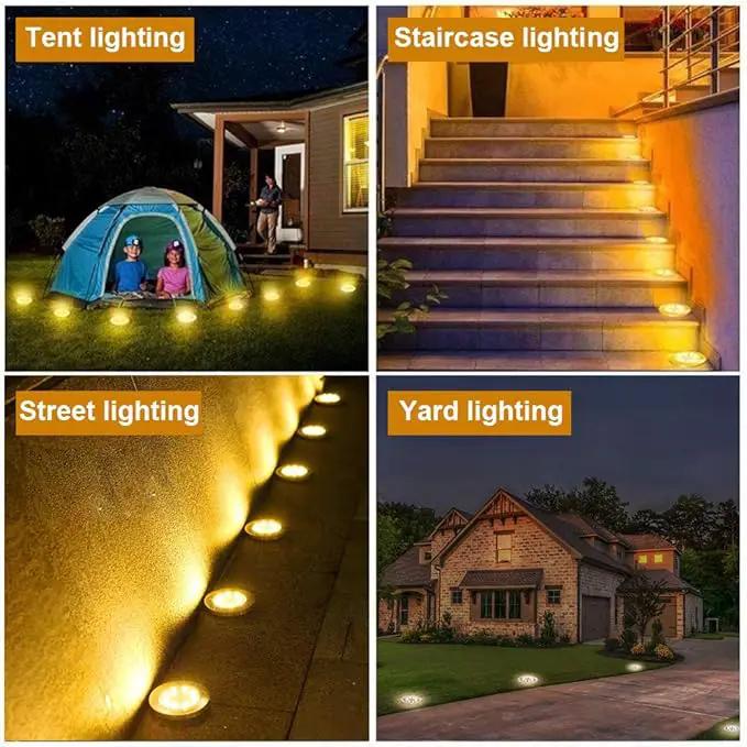 ZGWJ Solar Ground Lights, 8 LED Garden Lights Disk Outdoor Waterproof Landscape for Yard Walkway Patio Lawn Driveway Decoration (8 Pack Warm White) by GreenHaven Gardens