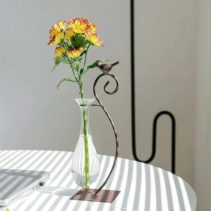 Marbrasse Desktop Glass Planter Hydroponics Vase,Planter Bulb Vase with Holder for Home Decoration,Modern Creative Bird Plant Terrarium Stand, Scindapsus Container (Water Drop Vase) by GreenHaven Gardens