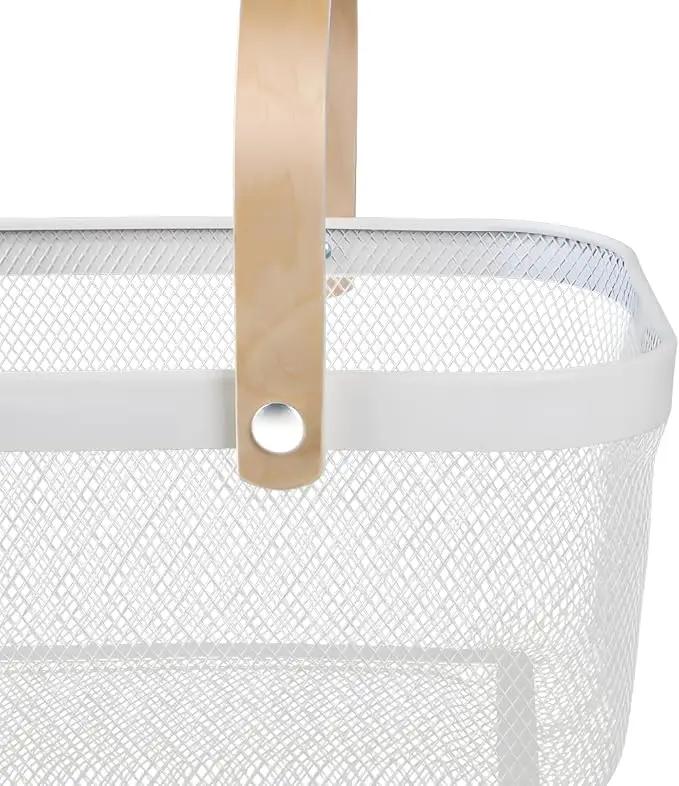 Wire Mesh Storage Organizer Basket Portable Garden Harvest Basket Fruit Basket Bin with Wood Handle Ideal for Kitchen Picnic Pantry Cabinets Storage Home Decor (Cold Gray) by GreenHaven Gardens