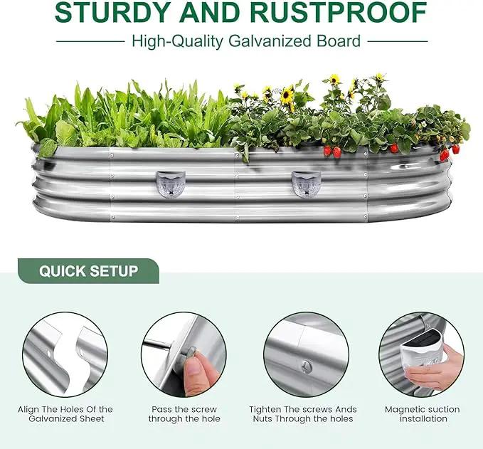 Land Guard Galvanized Raised Garden Beds Outdoor with 2 Magnetic Solar-Powered Lights(Grey), Metal Planter Raised Beds, 4×2×1Ft Metal Raised Garden Beds for Gardening, Vegetables, Flowers by GreenHaven Gardens