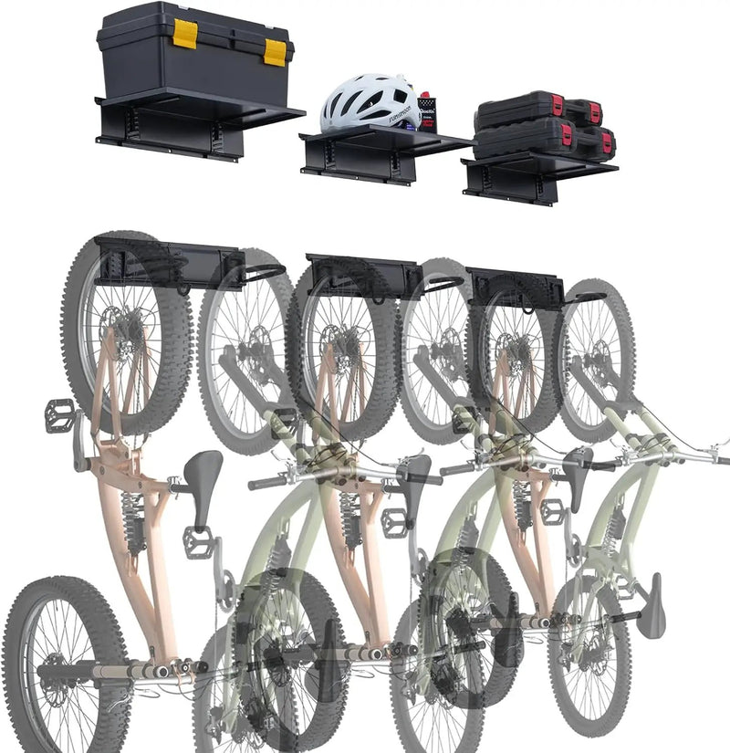 VEVOR Bike Storage Rack, 6 Bike Racks and 3 Helmets Hooks, Wall Mount Bike Storage Hanger with 3 Shelves, Home & Garage Organizer, Customizable for Various Bike Sizes, Holds Up to 300 lbs, 48-inch by GreenHaven Gardens