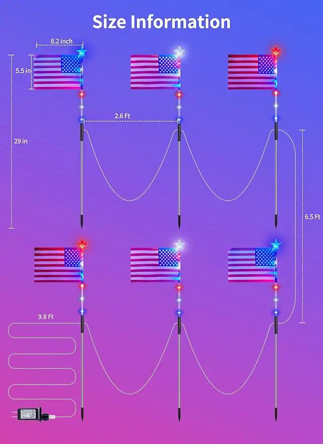 Brightown 4th of July Decorations Outdoor, Red White and Blue Lights, 6 Flag Lights Pathway, Memorial Day Decorations for Independence Day Garden Yard Lawn Outside Patriotic Decorations by GreenHaven Gardens