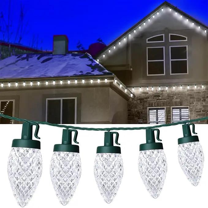 C9 LED Christmas Lights, 34FT 50 Bulbs Outdoor Christmas Decorations for House Waterproof String Lights Extendable Green Wire Fairy Lights for Patio Xmas Garden Party Wedding Holiday Indoor Pure White by GreenHaven Gardens