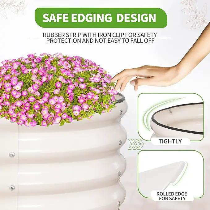 Galvanized Raised Garden Bed - 8x2x1.4FT Metal Planter Boxes Outdoor | Oval Steel Raised Bed Kit for Gardening with Protective Tape, Bracing Rods, Gloves for Vegetables, Flower, Herb (White) by GreenHaven Gardens
