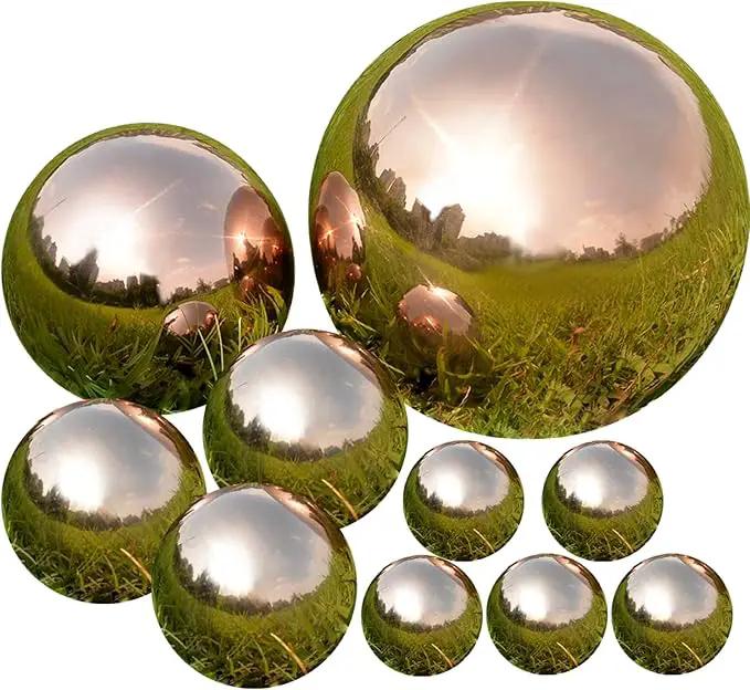 Nerien Gazing Ball, Stainless Steel Garden Mirror Globe, Polished Ornament Sphere, Hollow Floating Reflective Hemisphere, for Home Outdoor Pond Housewarming Swimming Pool Decoration, Rose Gold, 10Pcs by GreenHaven Gardens
