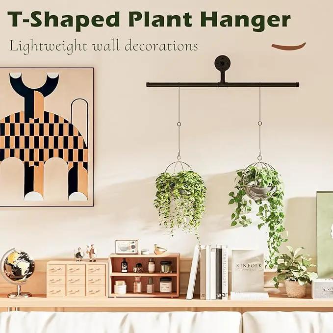 T-Shape Hanging Planters for Indoor Plants Plant Hanger Indoor Window Plant Shelves Hanging Plant Holder Black Metal Rod Ceiling Wall Mount(Pot & Plant Not Included) by GreenHaven Gardens