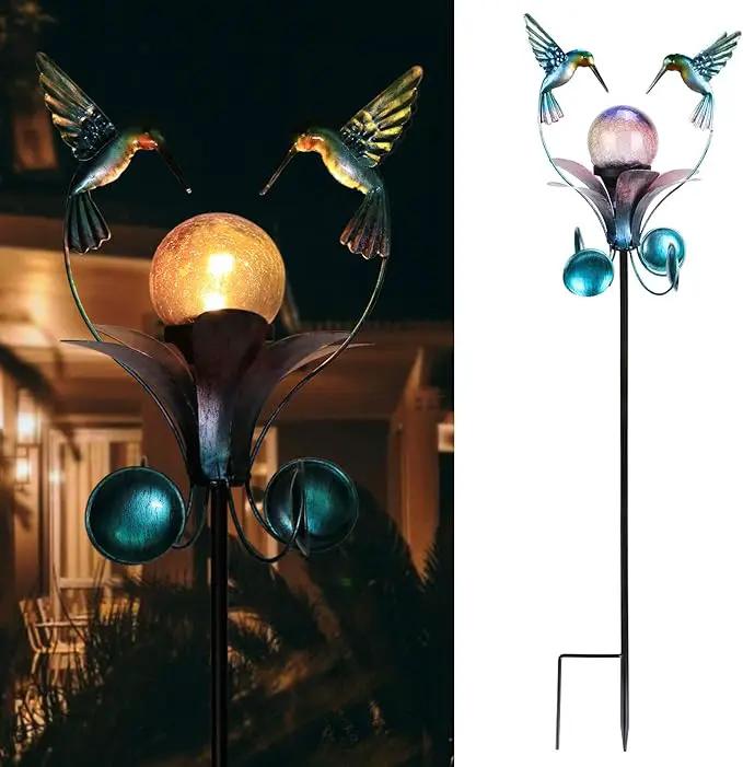 VCUTEKA Solar Lights Outdoor Metal Garden Stake Waterproof Crackle Glass Globe Garden Decor Hummingbird for Pathway, Lawn, Patio, Yard by GreenHaven Gardens