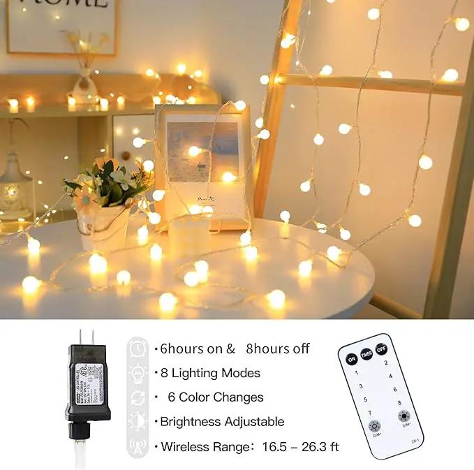 Globe String Lights 115 Feet 200 LED,Plug in Fairy String Lights with Remote Timer Extendable, 8 Modes Indoor Outdoor String Lights for Wedding Bedroom Classroom Patio Garden by GreenHaven Gardens