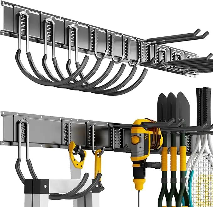 Garage Organization Tool Organizer Wall Mount, 64inch Heavy Duty Garden Tool Organizer Storage System, Easy Install with 10 Adjustable Hooks, for Garage, Basement, Shed, Workshop(Black) by GreenHaven Gardens