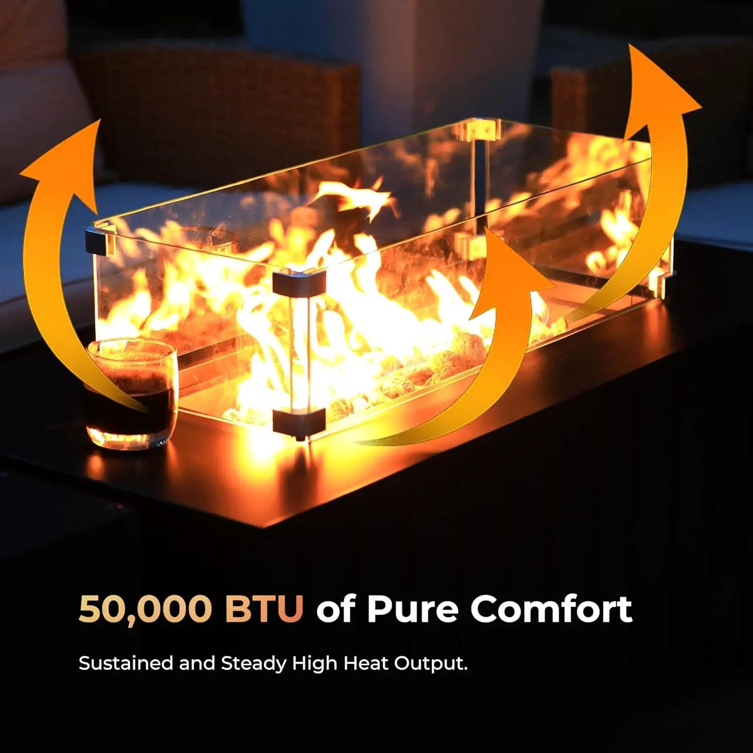 KOL 50,000 BTU Propane Fire Pit Table with Cabinet-39.5in Black Gas Fireplace with Glass Wind Guard & Lid, Outdoor Rectangular Cold Rolled Plate Plastic Spraying Firepits for Patio, Backyard, Balcony by GreenHaven Gardens
