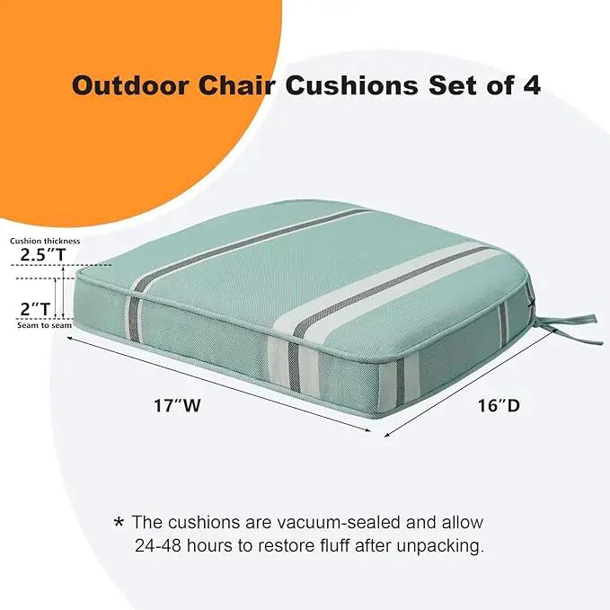 Round Corner Seat Cushions, 17" x 16" x 2", Set of 4, Indoor Outdoor Water Repellent Universal Chair Pads with Ties for Patio Furniture, Garden Deck Dining Chairs, Aqua Stripe by GreenHaven Gardens