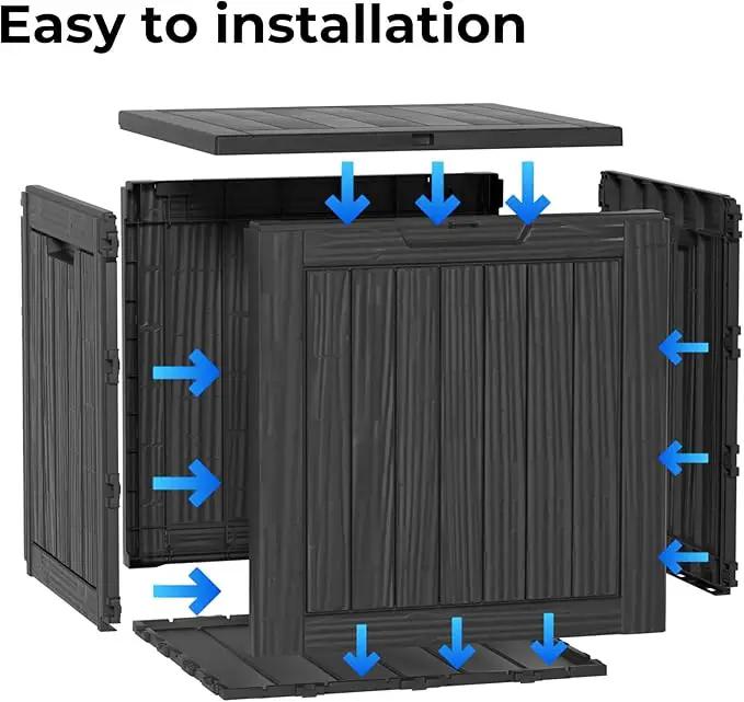 45 Gallon Resin Deck Box, Waterproof Outdoor Storage Bin for Patio, Poolside, and Garden, Lockable & UV-Resistant, Ideal for Small Spaces, Black by GreenHaven Gardens