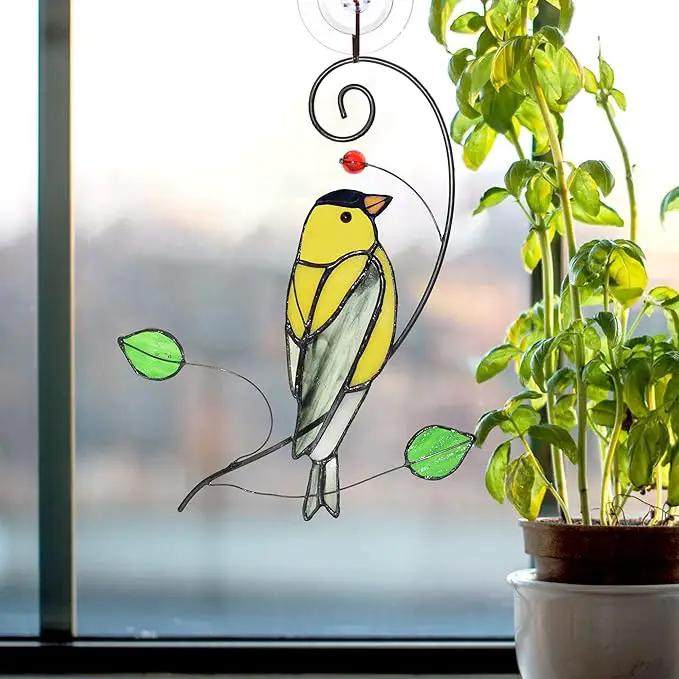 Lolitarcrafts Goldfinch Stained Glass Window Hangings Bird Suncathers for Window by GreenHaven Gardens