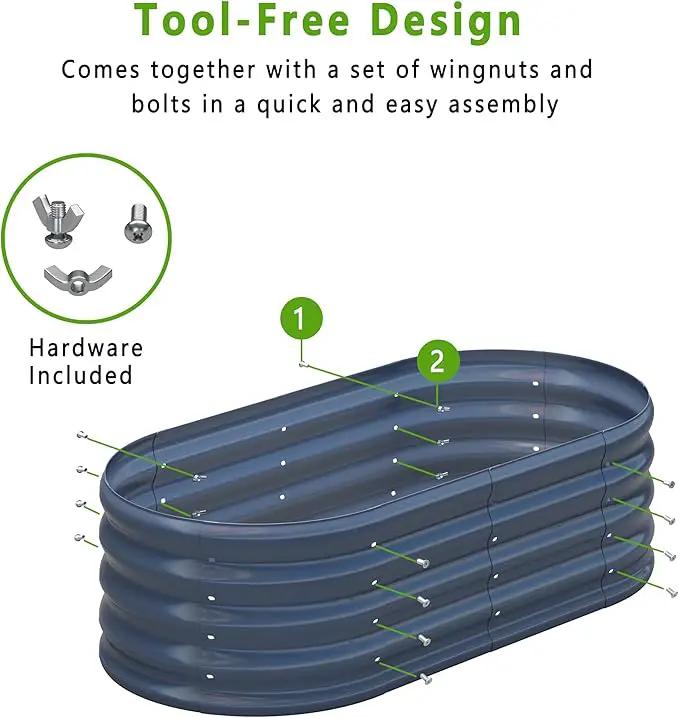 KFN 2PCS 4x1.8x1FT Galvanized Raised Garden Bed,Raised Garden Bed Kit-Oval Metal Vegetable Box,Large Planter Flower Boxes Outdoor,Planting for Vegetables,Flower,Herb,Grey,0.7mm by GreenHaven Gardens