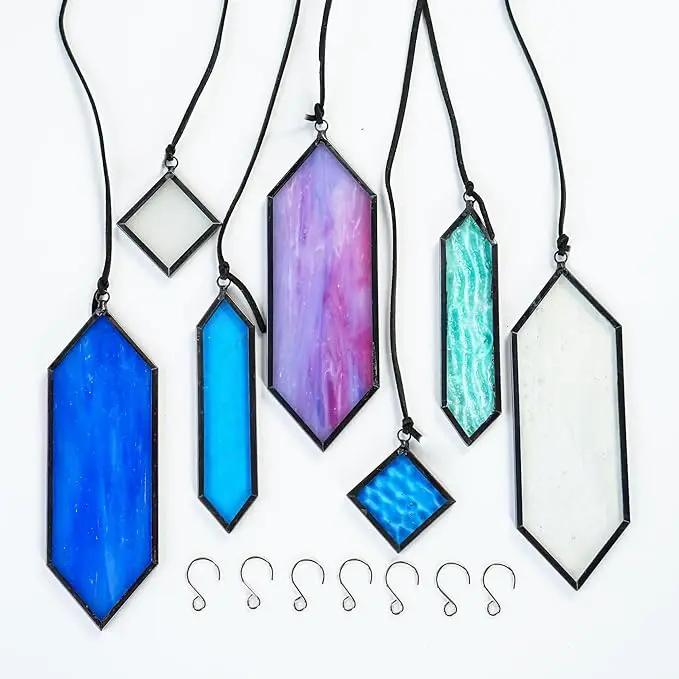 HDCRYSTALGIFTS Stained Glass Window Hanging Suncatchers - 7 Pieces Handcrafted Element Earth Tones Set,Modern Blue Wall Art Sun Catchers Indoor Window Glass Decor Gifts for Mom,Grandma by GreenHaven Gardens