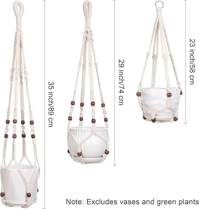 YIBOT 3 Pack Macrame Plant Hanger Indoor Hanging Planter Basket with 3 Hooks Flower Pot Holder No Tassels for Boho Home Decor 35"/29"/23" by GreenHaven Gardens