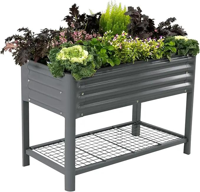 Elevated Raised Garden Bed-V Series, 2' x 4' Garden Beds with Legs & Storage Rack for Patio Porch, 700 Lbs Weight Capacity, Outdoor Planter Boxes for Gardening Herbs Vegetables Flowers, Modern Gray by GreenHaven Gardens