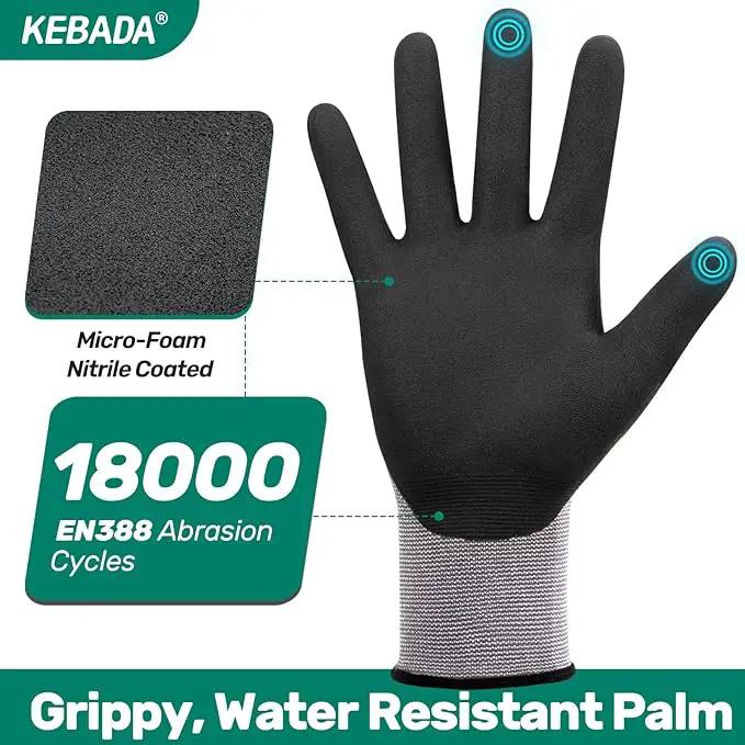 Kebada W2 Safety Work Gloves, Micro-Foam Nitrile Coated Gloves, Touchscreen,Ideal for Package Handling, Gardening, Construction, 1 Pair Large by GreenHaven Gardens