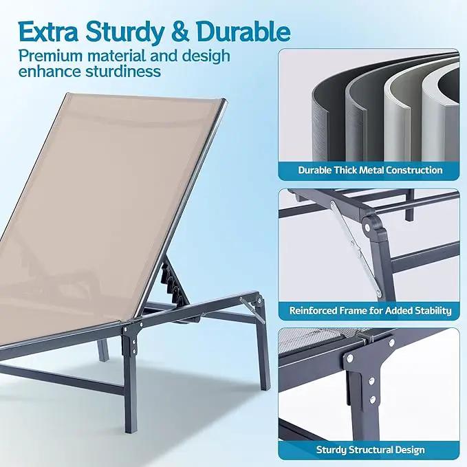 Outdoor Chaise Lounge Chair, Foldable & Assemble-Free, 6 Adjustable Positions, Durable Rust-Resistant Frame, Portable Outdoor Pool Lounge Chairs for Pool Patio Beach, Khaki by GreenHaven Gardens