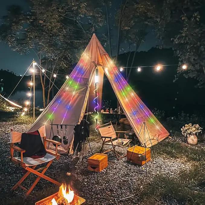 Camping Lantern with 49.2FT String, 2 in 1 Outdoor RGB String Lights with 4 Modes & 5 Modes Rechargeable Camping Lamp IPX4 Waterproof Portable LED Tent Light for Outdoor Yard Garden Decoration by GreenHaven Gardens