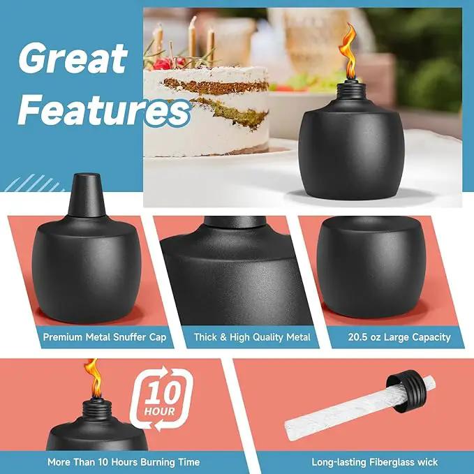 6-Pack Citronella Tabletop Torches, 21.5 oz Table Top Torches for Outdoor, Metal Oil Burner Candles, Garden Torches with Fiberglass Wick for Yard, Patio, Deck, Garden, Party, Landscape by GreenHaven Gardens