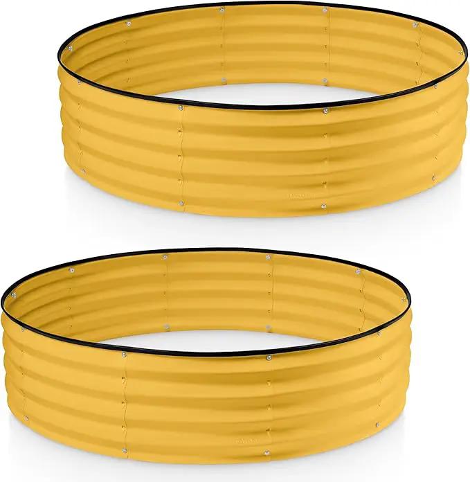Round Galvanized Raised Garden Bed // 4×4×1 ft (2-Pack) Galvanized Raised Garden Beds Outdoor for Gardening, Vegetables, Flowers // Patented Tool-Free Design Round Planter (Yellow) by GreenHaven Gardens