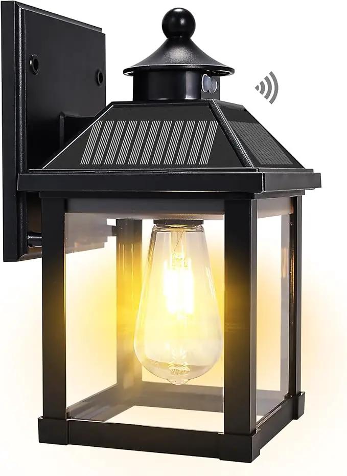 Solar Wall Lights Outdoor, Dusk to Dawn Motion Sensor Lights Waterproof, Solar Porch Lights with 3 Modes & Motion Sensor, Lantern Light Fixture for Patio Garage Entryway Garden by GreenHaven Gardens