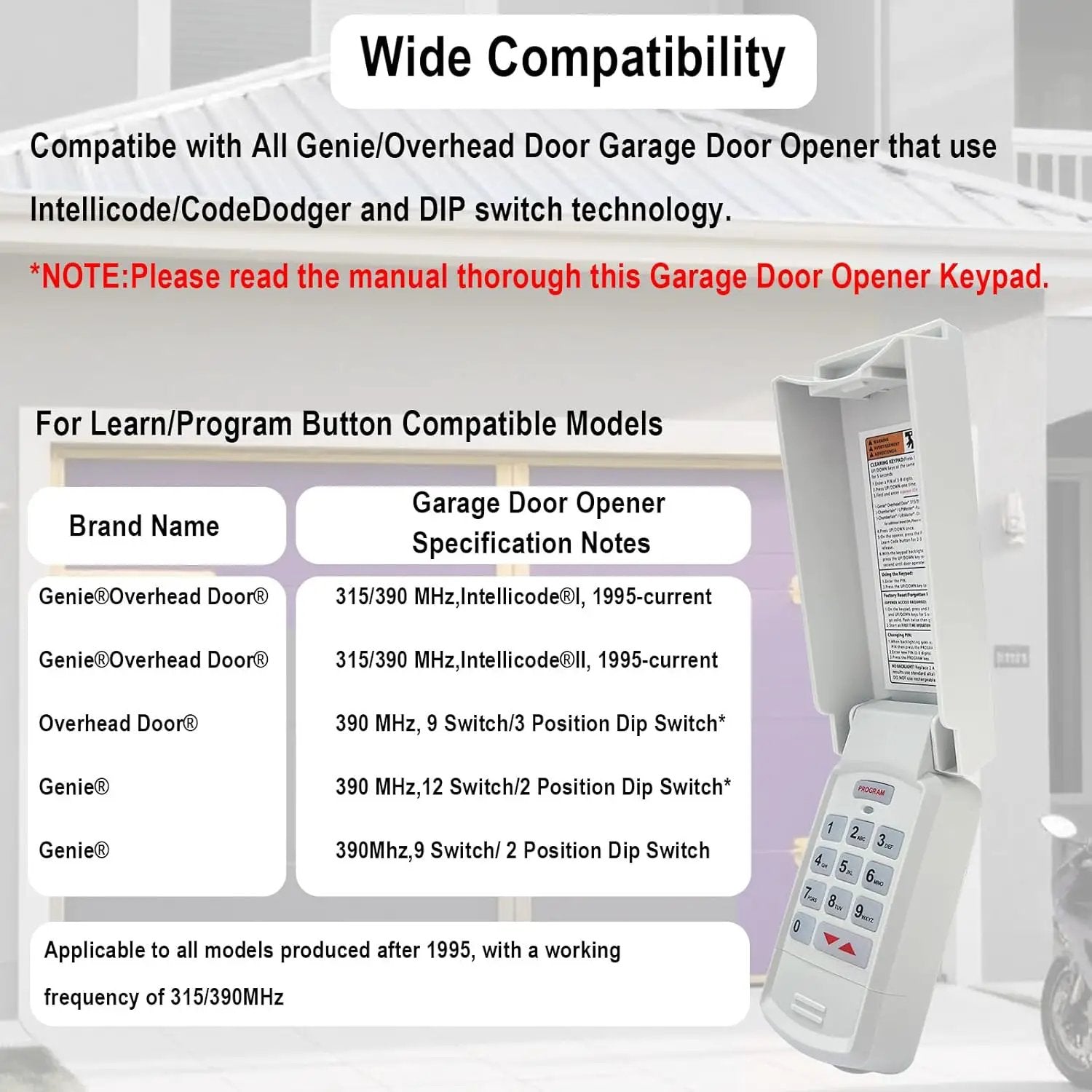 for Genie Garage Door Opener Keypad Compatible with All Genie Intellicode Overhead Door Codedodger and Dip Switch Garage Door Opener Wireless Keypad Keyless Entry Replace for 1995-Current 315/390MHZ by GreenHaven Gardens
