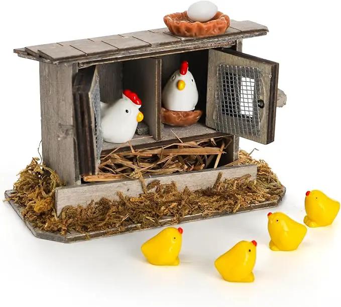 Nicunom 20Pcs Miniature Retro Wooden Chick Coop, Mini Family Chickens, Hen, Chick, Egg, Chicken Nest Ornament for Fairy Garden Accessories, Micro Landscape Lawn Decor by GreenHaven Gardens