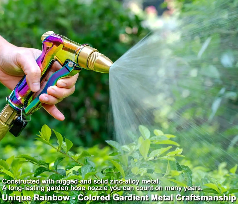 ESOW Heavy Duty Metal Garden Hose Nozzle, High Pressure Water Hose Nozzle with 4 Spray Patterns Rotating, Ideal for Outdoor Lawn & Garden Watering, Car & Pet Washing, Rainbow by GreenHaven Gardens