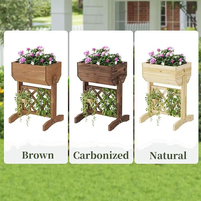 Raised Garden Bed, Standing Vertical Horticulture Planter Box for Backyard, Patio, Balcony, Planter for Flowers Herbs Vegetables for Indoor & Outdoo Decor with Trellis (Natural) by GreenHaven Gardens