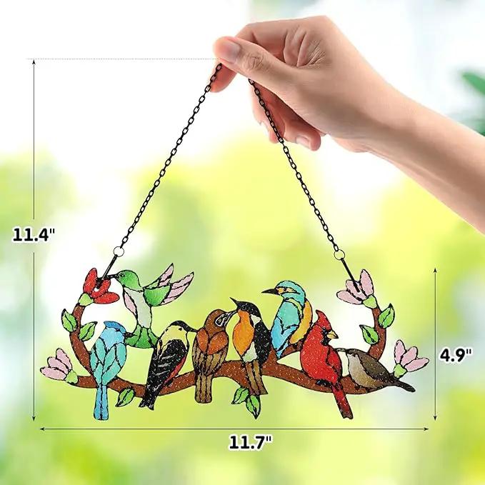 Huray Rayho Birds On Branch Stained Glass Suncatcher Cardinal Hummingbird Kingfisher Double Side Glass Panel Window Hanging Decor Bird Ornament Bird Lover Gift for Mom Grandma by GreenHaven Gardens