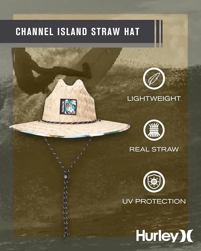 Hurley Men's Straw Hat - Wide Brim Channel Island Lifeguard Hat - Stylish Sun Hats for Men with Chin Strap by GreenHaven Gardens