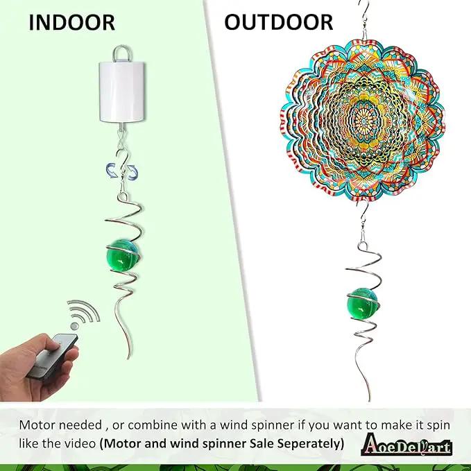 Wind Spinner Tail Gazing Ball Spiral Decorative Wind Spinner Sun Catcher 11inch Tail and 2 inch Glass Orb. Indoor Outdoor Garden Decoration Wind Sculptures-13 inch Height (Green) by GreenHaven Gardens