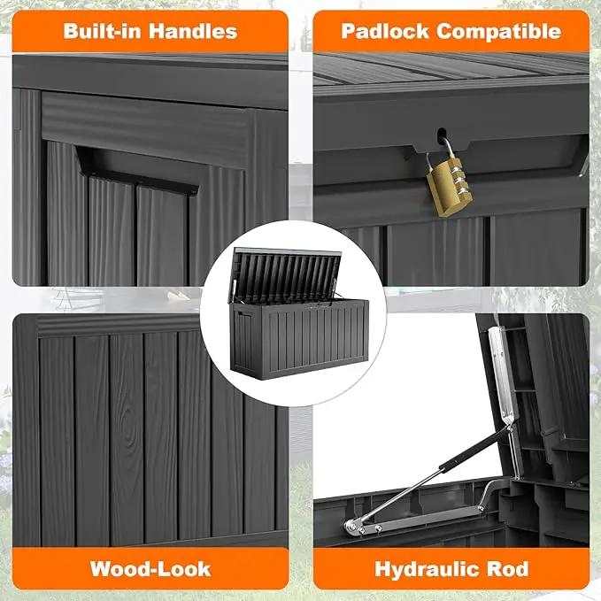 80 Gallon Resin Deck Box, Lockable Patio Outdoor Storage Box for Furniture, Garden Tools and Tools Storage, Waterproof Outside Storage Box - Black by GreenHaven Gardens