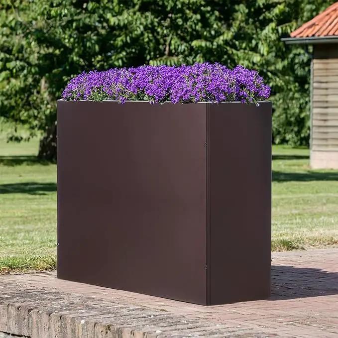 SUNNYPARK Large Metal Planter Box 32”x 12”x 24”, Rectangular Modern Brown Metal Planter Box Heavy Duty with Drainage Holes for Outdoor Garden Patio by GreenHaven Gardens