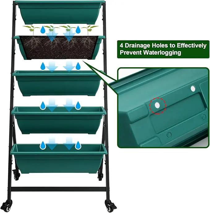 EDOSTORY 4.5 FT Height Vertical Garden Planter Removable Pale Green Raised Bed Box with 5 Container Boxes,Digging Claw Gloves,Trowel,Purning Shears for Outdoor Vegetables Flowers by GreenHaven Gardens