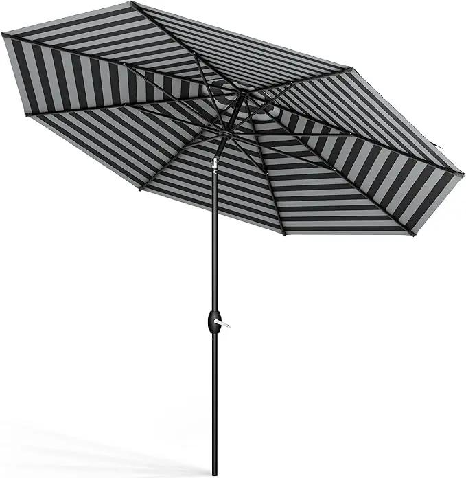 Midtown Umbrellas Sunbrella Umbrella 9 Feet Outdoor Umbrella With Black & White Acrylic Fabric - Auto-Tilt Aluminum Frame Patio Umbrella For Backyard, Deck, Garden, Pool - Black Pole by GreenHaven Gardens
