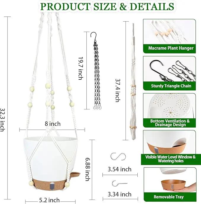 Hanging Planter for Indoor Plants 8 Inch, 2 Pack Hanging Baskets for Plants, Self Watering Hanging Flower Pots with Drainage Hole & 2 Kinds of Plant Hangers for Garden Home Decor (White, 8 inch) by GreenHaven Gardens